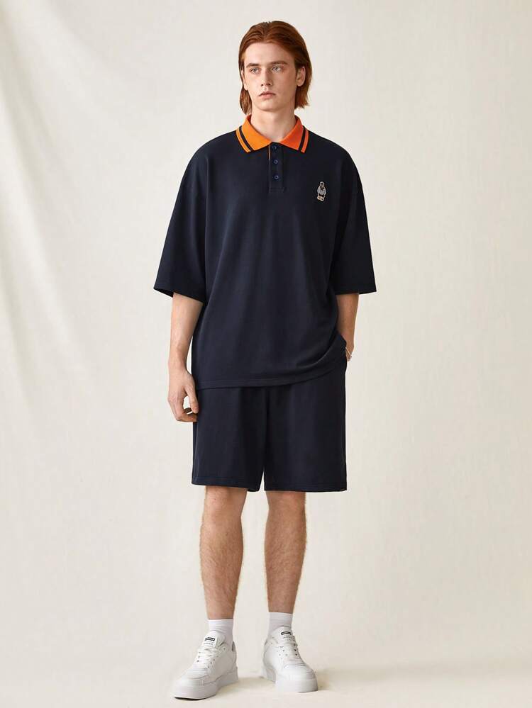 Knitted Casual Polo Shirt And Shorts Set