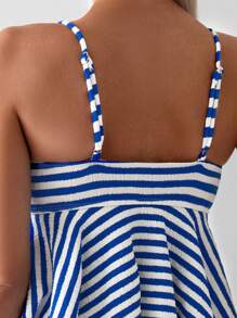 SHEIN Swim Ladies Colorblock Striped Triangle Briefs Separated Tankini Swimwear Set,Summer Beach - Blue and White - View 7