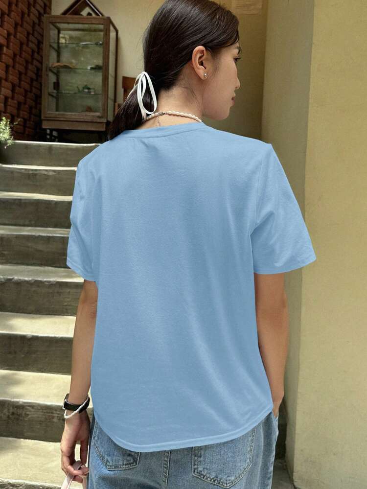 Women's Summer Solid Color Round Neck Short Sleeve Casual T-Shirt