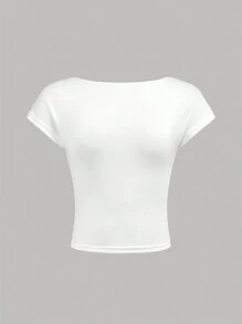 SHEIN Girlism Teen Girl Backless Black And White Knitted Top T-Shirt With High Elasticity, 2pcs/Set - Black and White - View 6