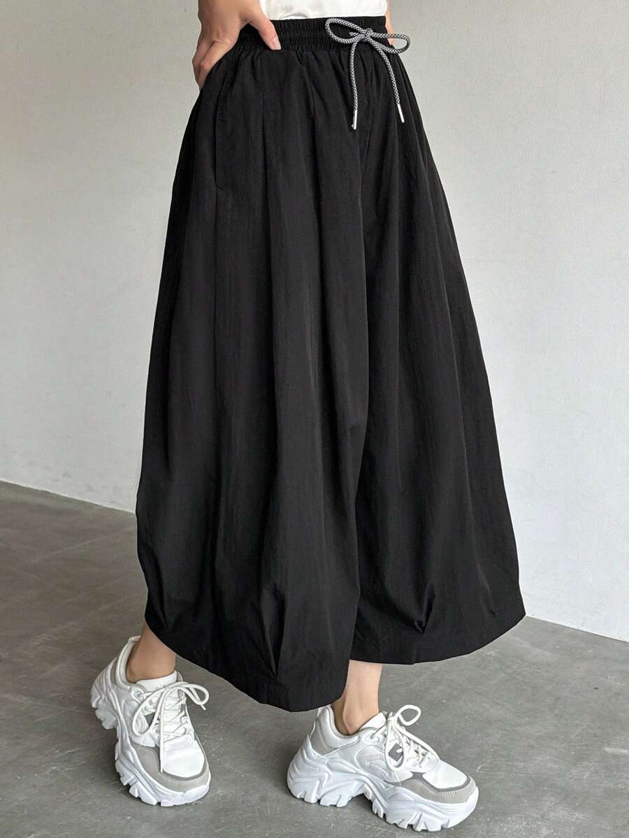 FRIFUL Quần dài dáng rộng đơn giản màu trơn dành cho nữ - màu đen - Xem 1