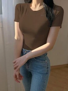 DAZY 女士實色修身圓領T恤