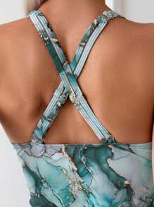 Swim Vcay Áo cổ chữ V in hình toàn thân và quần tam giác Tankini màu trơn, Bộ đồ bơi Tankinis mùa hè - Nhiều màu - Xem 5