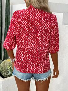 SHEIN LUNE Camisa de manga de linterna de ocio festivo con pequeño estampado floral