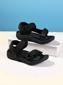 兒童透氣輕量運動面料涼鞋，配帶設計和簡約風格，適用於沙灘 - 黑色 - 查看 5