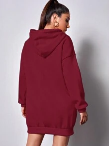 EURMUSE Letter Graphic Drawstring Hooded Sweatshirt Dress - Redwood - View 2