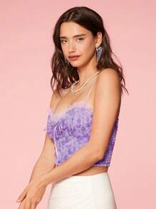 Enchnt Women's Fashionable Solid Color Lace Trimmed Camisole Top - Mauve Purple - View 4