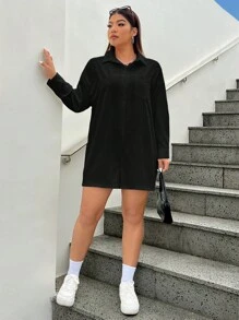 SHEIN EZwear Plus Size Romper With Pockets And Button Down Front