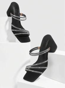 CUCCOO SZL Woman Shoes Fashionable Black Rhinestone Strap High Heel Sandals For Women For Summer Graduation Heels Prom Heels Vacation Shoes Party Baddie Chic Gorgeous Style Christmas Fall New Year Holiday Valentines - Black - View 5