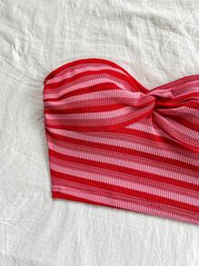 Soleia Ladies Striped Twist-Front Bandeau Top For Vacation - Multicolor - View 5