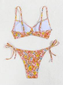 SHEIN Swim 女士花卉印花露背三角比基尼套装、度假比基尼套装、夏季海滩