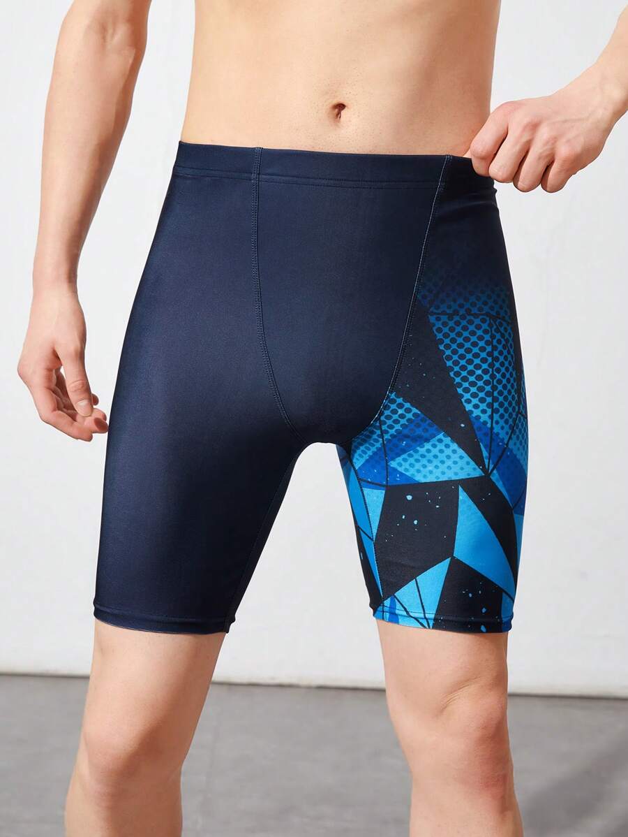 SHEIN Chłopięce, casualowe, geometryczne wzory, drukowane, średniej długości kąpielówki do uprawiania sportu