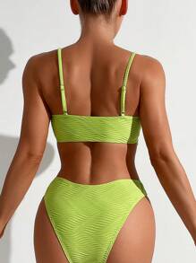 SHEIN Swim Women's Vacation Round Ring Link Sexy Bikini Set Summer - Green - View 2