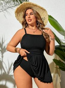 Swim Lushoire Vestido de baño de talla grande con tirantes finos sólido de verano con dobladillo de concha y bikini inferior, adecuado para usar en la piscina