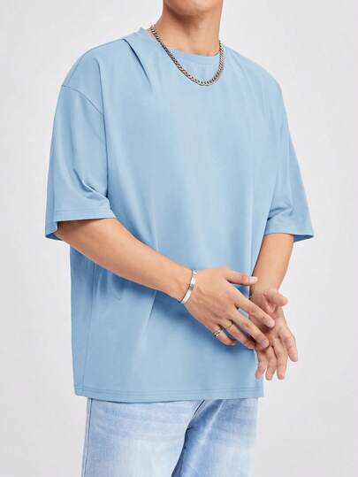 SWAVVY Men Loose Fit Solid Color Drop Shoulder T-Shirt, Summer