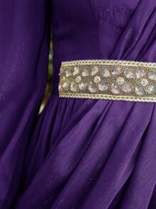 Al Najma 女士優雅船領燈籠袖長裙，適用於春夏季節 - 紫色 - 查看 7