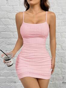 SHEIN EZwear Pink Knitted Cami Dress For Women - Pink - View 4