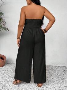 SHEIN VCAY 大尺碼假日無肩帶連身褲，長褲款式 - 黑色 - 查看 2