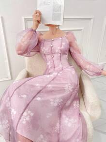 Modelyn Vestido Abaya Feminino com Mangas Longas de Malha Estampada na Moda - Multicolorido - Ver 2