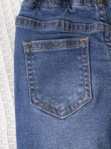 SHEIN 嬰兒男童夏季純色有口袋休閒彈性腰牛仔短褲 - 中等水洗藍 - 查看 6