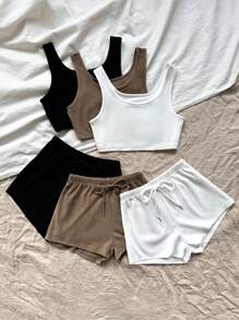 Ensemble débardeur et short décontracté en couleurs multiples (3 ensembles) - Multicolore - Voir 3