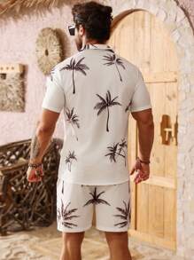 Manfinity RSRT Men Coconut Tree Printed Beach Vacation Short Sleeve Shirt And Shorts Set - Multicolor - View 2