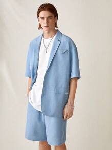 Manfinity VCAY Woven Casual Suit Shorts Two-Piece Set - Baby Blue - View 3