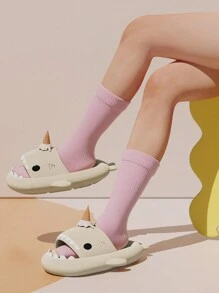 2025 Summer Women Plastic Slippers,Cute Shark Design Flat Sandals, Couple Indoor Quiet Non-Slip House Slippers - Beige - View 3