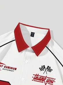 ROMWE MEN Prep Áo Sơ Mi Jersey Ngắn Tay Thường Ngày Cho Nam Có Khối Màu & In Chữ Và Số, Mùa Hè - Nhiều màu - Xem 4