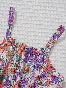 2 pièces ensemble de combishort décontracté pour bébé filles pour le printemps/été, adapté pour la maison et l'extérieur - Multicolore - Voir 4