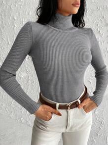 EURMUSE Solid Turtleneck Slim Fit Sweater - Grey - View 4
