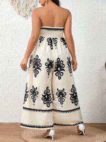 Breezaya 大尺碼女裝時尚印花無肩鬆身連身褲