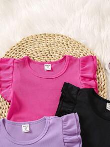 SHEIN Conjunto de 3 piezas de camiseta de manga corta clásica y sencilla para niña para el verano - Multicolor - Ver 6