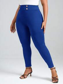 SHEIN Clasi Mujeres de talla grande leggings básicos de unicolor para uso diario - azul real - Ver 4