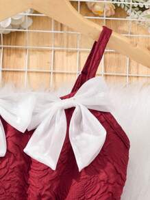 Tween Girl Solid Color Pressed Flower Cami Dress - Red - View 7