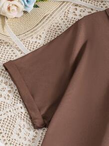 Abito maglione lavorato a maglia ampio e casual per ragazze adolescenti, adatto per uso domestico, uso quotidiano, vacanze, estate, viaggi - Cammello - Visualizzare 3