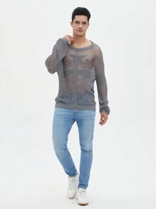 Manfinity EMRG Men's Crochet Simple Solid Color Hollow Out Long Sleeve Knitwear