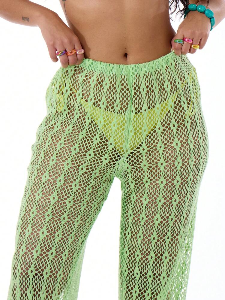 Beach Crochet Mesh Wide Leg Trousers Summer Vacation Summer Beach Ibiza BeachwearHoliday Festival