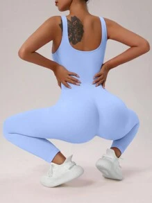 SHEIN Sport Studio Enterizo de ajuste fino para gimnasio y fitness de mujer de unicolor