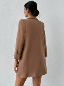 EURMUSE Women's Spring And Autumn Slim Lapel Long Sleeve Daily Commute Suit Jacket - Mocha Brown - View 2