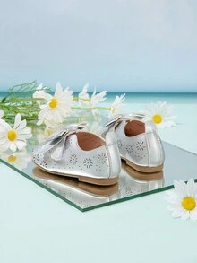 Toddlers' Silver Matte Bow Decoration Casual Flat Shoes - Gold - View 4