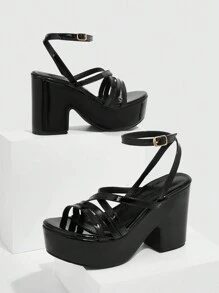 CUCCOO SZL Zapatos de mujer con correa de tobillo y tacón cuadrado tipo cuña para sandalias de verano, graduación, baile de graduación, vacaciones, regreso a la escuela, estudiante universitaria, fiesta, gótica atractiva, estilo chic y elegante, Halloween, Navidad, Otoño, San Valentín