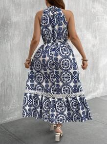 Breezaya Rochie Boho De Vară De Damă De Marime Plus Vintage Floral Umăr Deschis Tinuta Femei - Albastru - Vizualizare 2