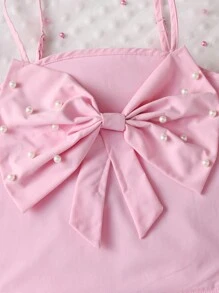 SHEIN Explorewe 少女夏季可愛的2件套裝，打結飾邊背心和褶邊拼接短褲 - 粉色 - 查看 3