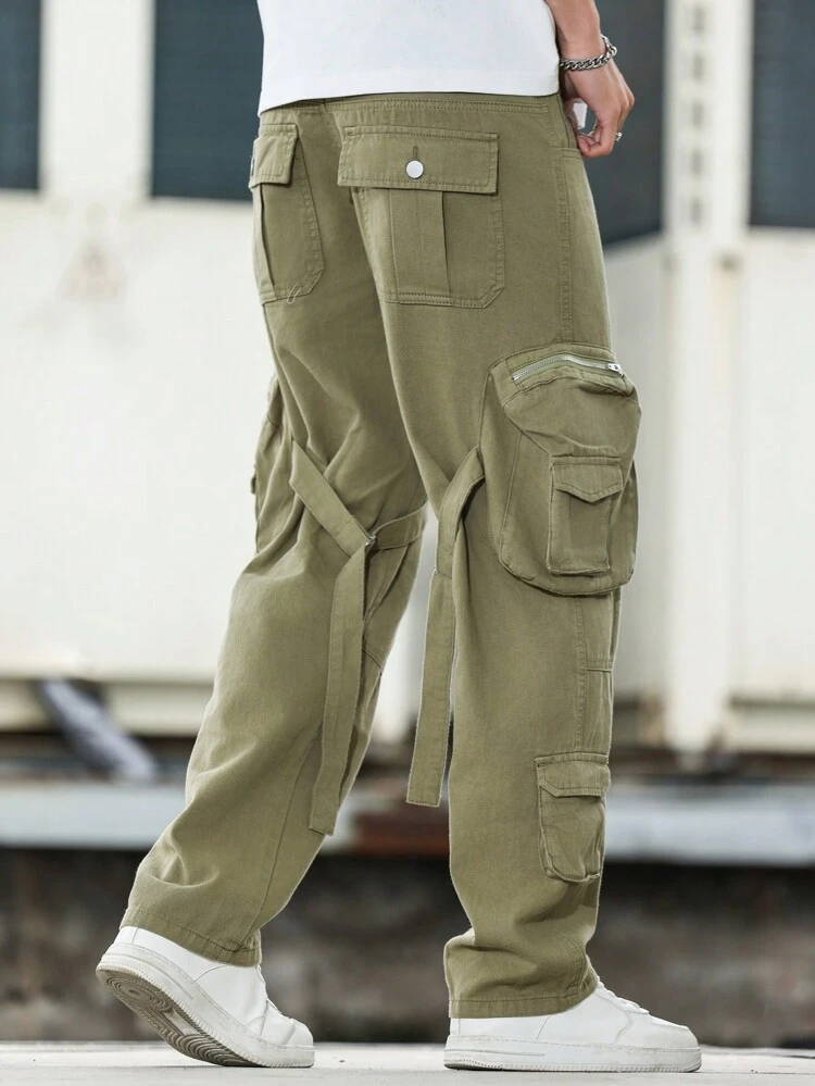 Men Casual Multi-Pocket Workwear Jeans In Solid Color