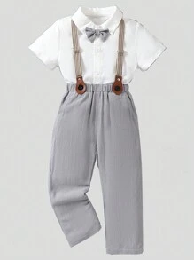 SHEIN Toddler Boys' Gentleman Style Casual College Outfits 2pcs/Set - Multicolor - View 1