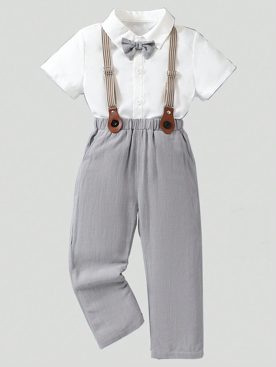 SHEIN Toddler Boys' Gentleman Style Casual College Outfits 2pcs/Set - Multicolor - View 1