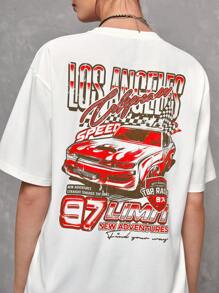 Manfinity VCAY 1pc Loose Fit Car & Letter Graphic Tee - Red - View 3