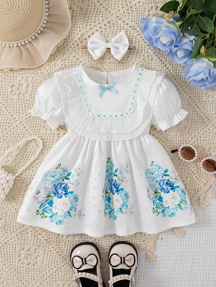 New Summer Short Sleeve Printed Dress For Infant Girls' Cute, Stylish And Fresh