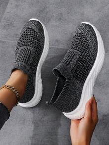 Giày thể thao ngoài trời Unisex có đế rỗng nhẹ hình tổ ong, tăng chiều cao, thoải mái, lưới chống trượt, thoáng khí, mũi tròn, buộc dây, họa tiết chữ, giày thể thao thời trang cho nữ - Màu xám đen - Xem 5